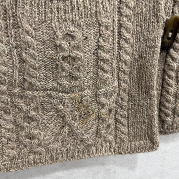 Made in Ireland Hooded Cardigan Sweater Womens Large Oatmeal Aran Cable Knit - Picture 2 of 15